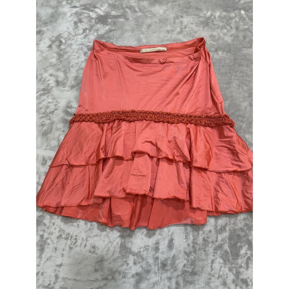 CLASS ROBERTO CAVALLI Skirt Women's Size 8 Coral Ruffled Knitted Accent Band EUC